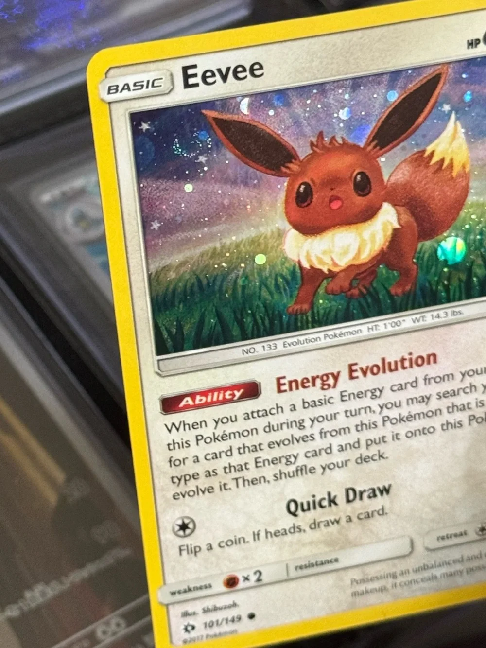Pokémon Eevee Sun & Moon Cosmos Holo Promo with RARE 🌀 swirl 🌀